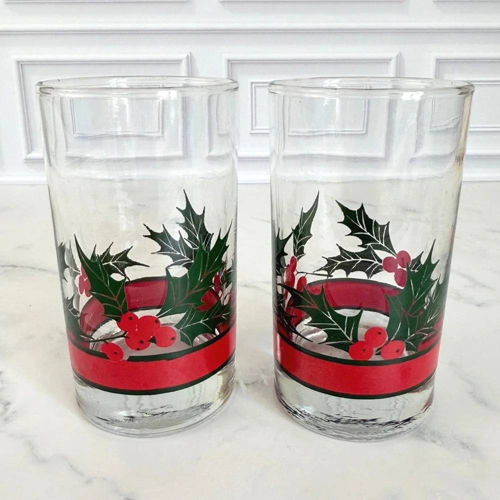 VTG Pair (2) Libbey Holiday Glasses 
